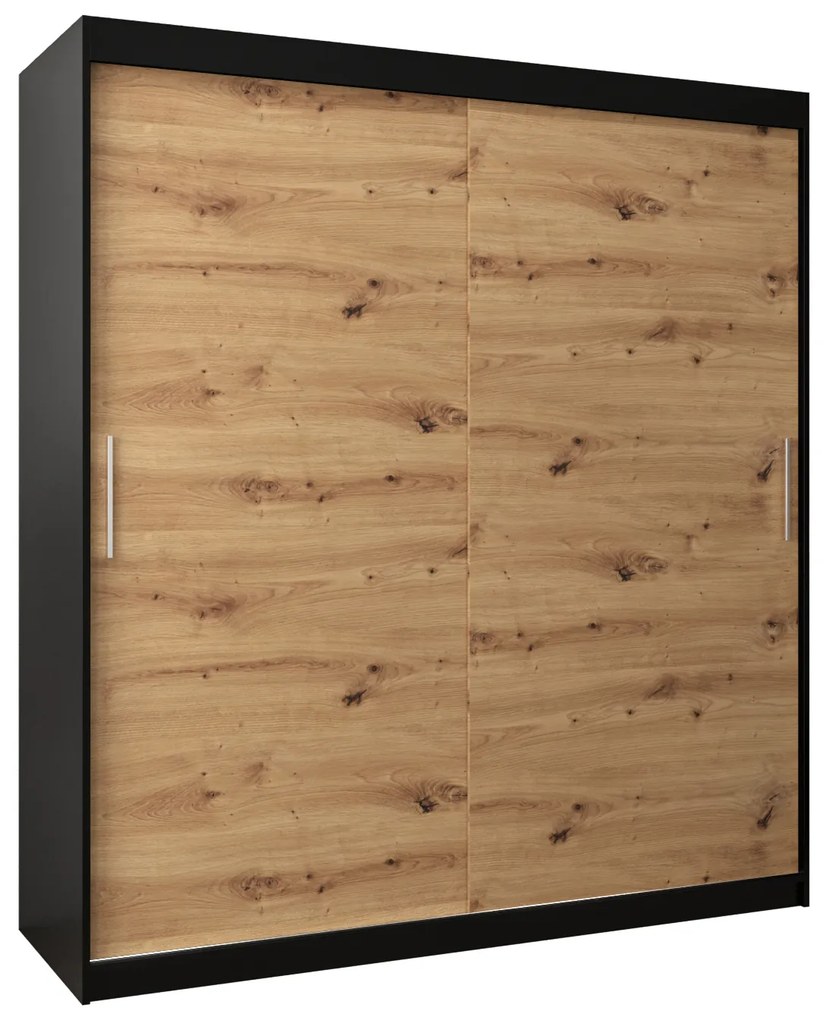 Šatníková skriňa 180 cm Toki (Čierna matná + Dub artisan). Akcia -40%. Vlastná spoľahlivá doprava až k Vám domov. 1064837
