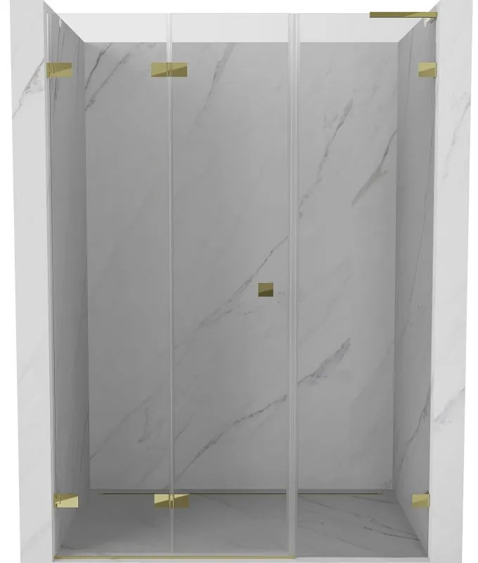 Mexen Lunar-F, L skladacie ľavé sprchové dvere 150 cm, číre sklo, zlatý profil, 836SL-150-050-50-00-L