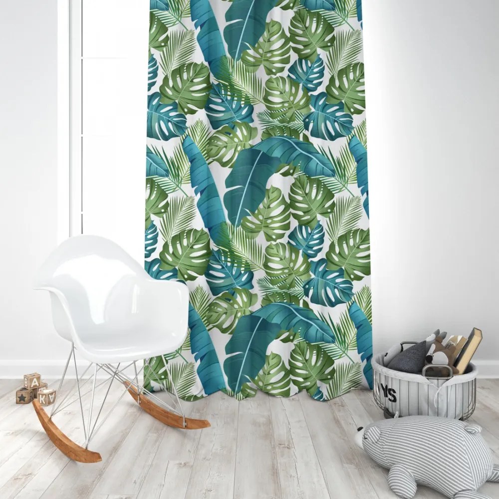 Dekorstudio Moderný záves Modré monstery Uchytenie závesu: Dekoračné kolieska