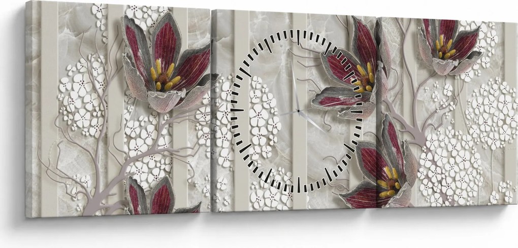 Obraz - Dekoratívne kvety (s hodinami) (90x30 cm)