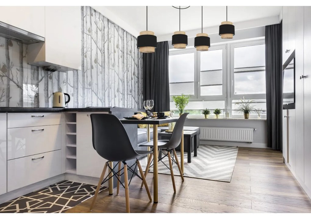 Závesné svietidlo Boho Spider, 4x jutové/čierne textilné tienidlo