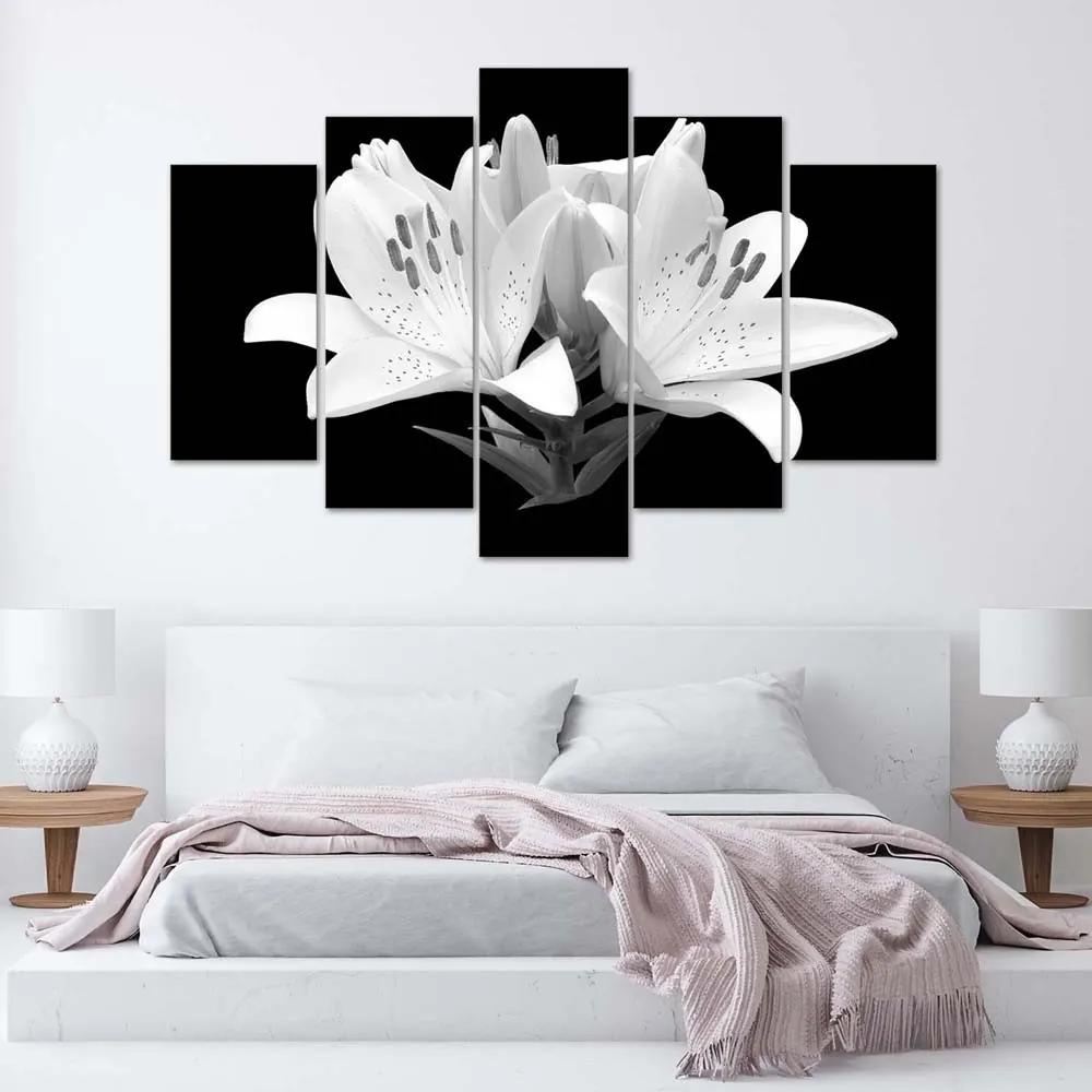 Obraz na plátně pětidílný Bílé lilie Květiny Příroda - 150x100 cm