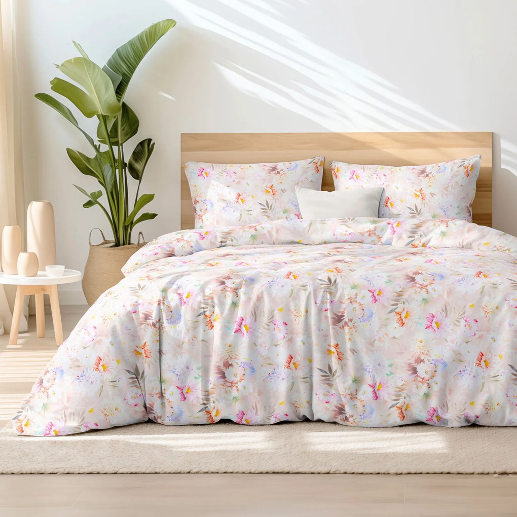 Goldea bavlnené posteľné obliečky deluxe - divoké kvety 200 x 200 a 2ks 70 x 90 cm
