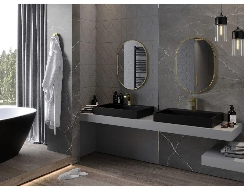 Mexen Loft, oválne kúpeľňové zrkadlo 70 x 50 cm, farba rámu zlatá lesklá, 9851-070-050-000-50