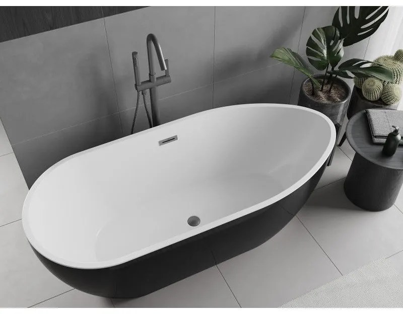 Mexen Eos, voľne stojaca vaňa 150 x 75 cm, biela-čierna, grafitový prepad, 52471507575-66