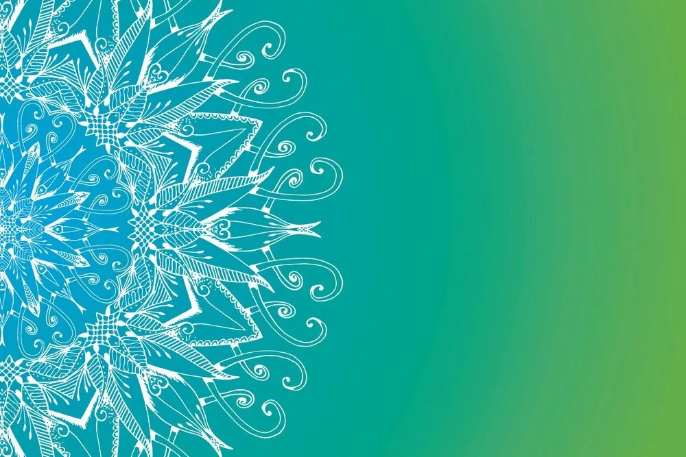 Tapeta biela Mandala na modrozelenom pozadí