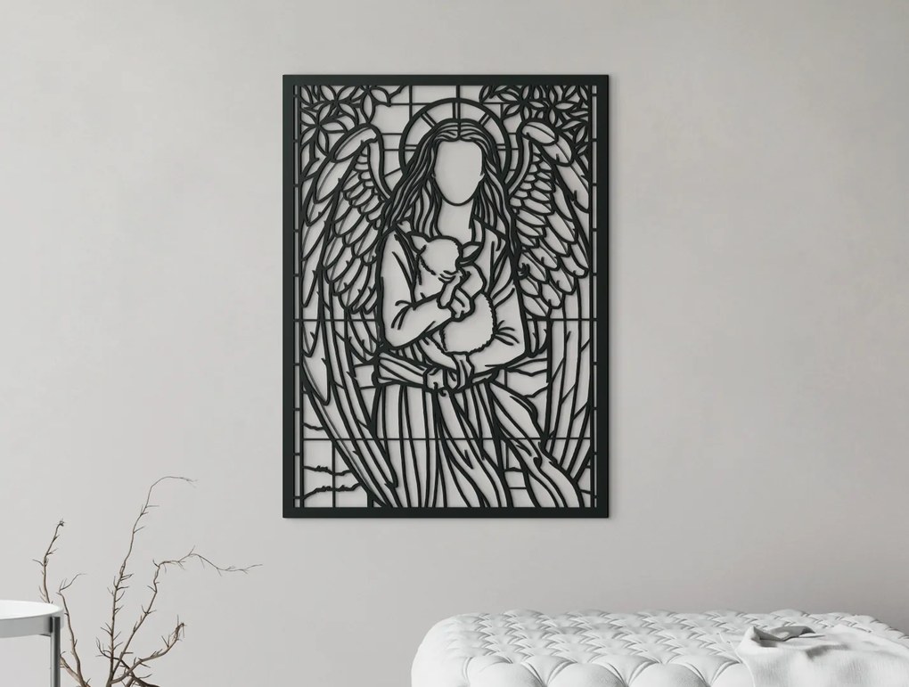drevko Drevená dekorácia Anjel s ovečkou Rozmer obrazu: 44,5 x 32,5 cm, Farba dekorácie: Čierna