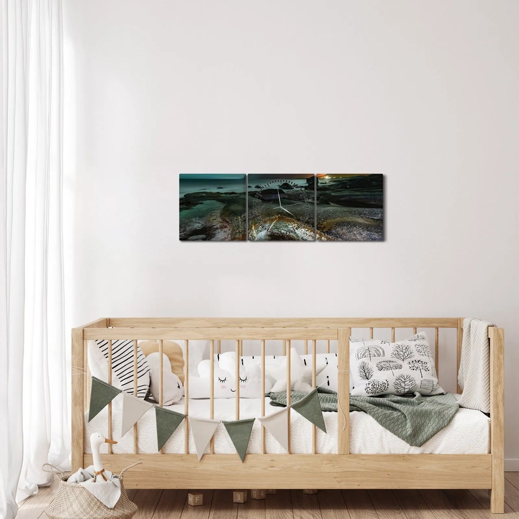 Obraz - Nočná scéna (s hodinami) (90x30 cm)