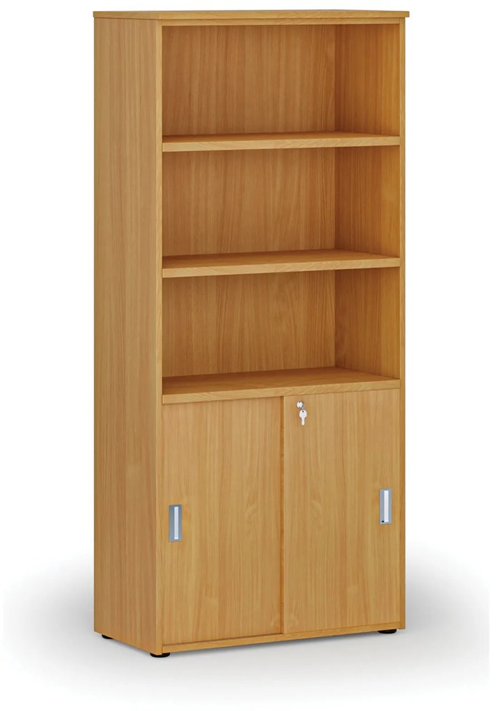 Kombinovaná kancelárska skriňa PRIMO WOOD, zasúvacie dvere na 2 poschodia, 1781 x 800 x 420 mm, buk