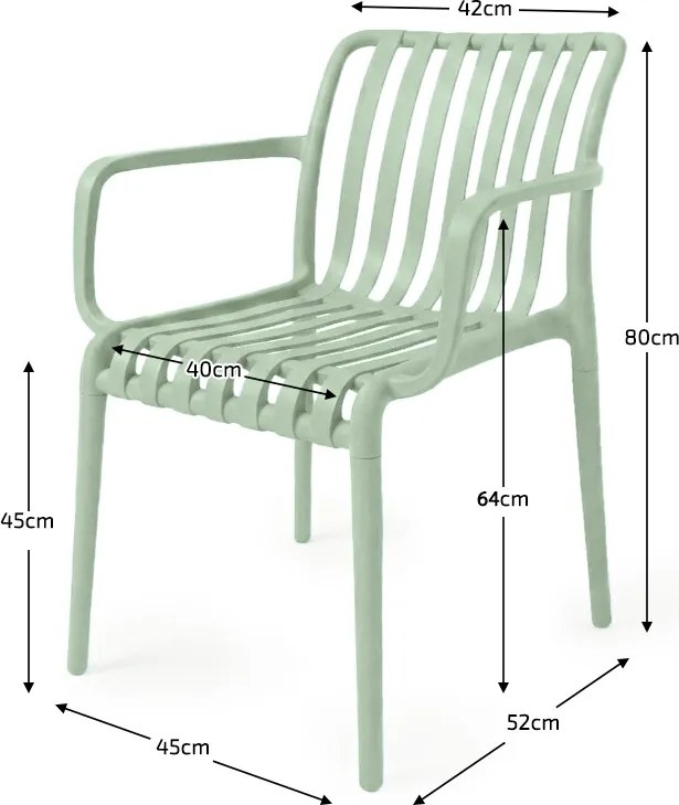 Záhradný set TREGO ISLAND - 4 stoličky s podrúčkami a okrúhly stôl ø 90 cm, zelená