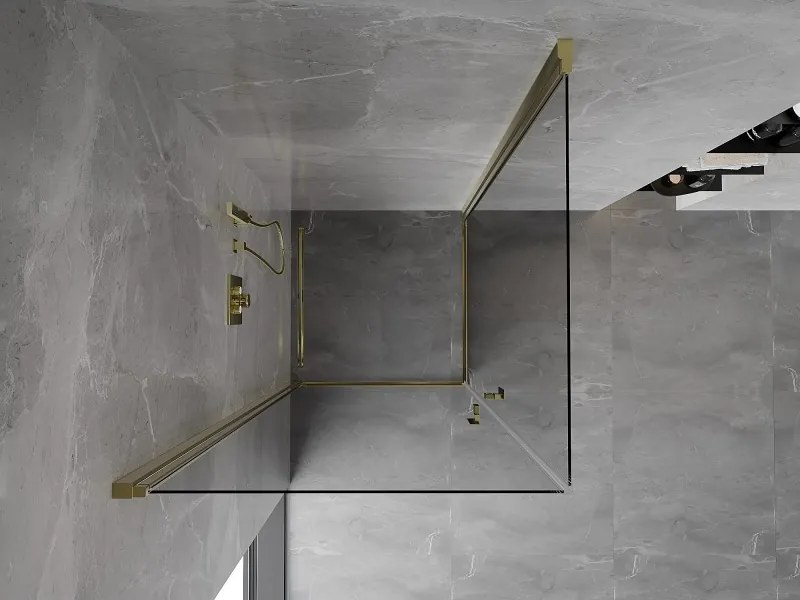 Mexen Mist-B Duo, 2-krídlový výklopný sprchový kút 90 x 90 cm, číre sklo, zlatý lesklý profil, 8A2-090-090-50-00