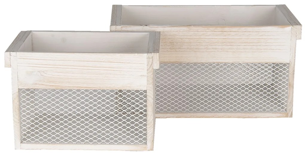 Drevený úložný box s bielou patinou (2 ks) - 18 * 18 * 12/15 * 15 * 11 cm
