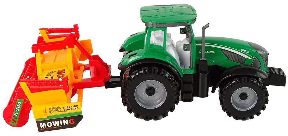 Lean Toys Zelený traktor s oranžovým kultivátorom