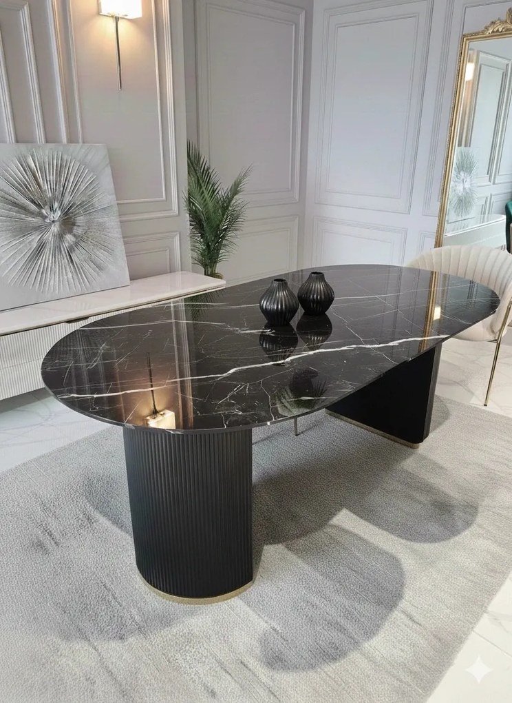 OVÁLNY JEDÁLENSKÝ STÔL LEANDRO ČIERNY MRAMOR 240 x 100 cm