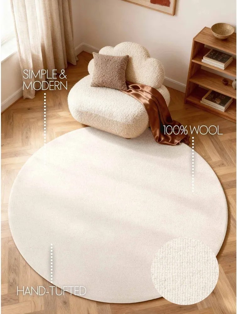 Krémový ručne tkaný vlnený okrúhly koberec ø 200 cm Puristic Knots – Elle Decoration