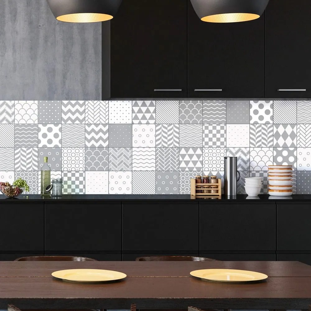 Súprava 60 dekoratívnych samolepiek na stenu Ambinácia Cardiff, 15 x 15 cm