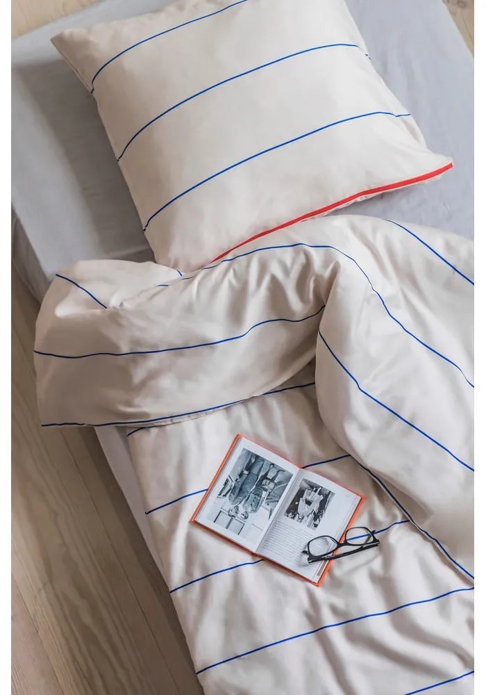 Modro-béžové obliečky na jednolôžko z bavlneného saténu 140x200 cm Align - Mette Ditmer Denmark