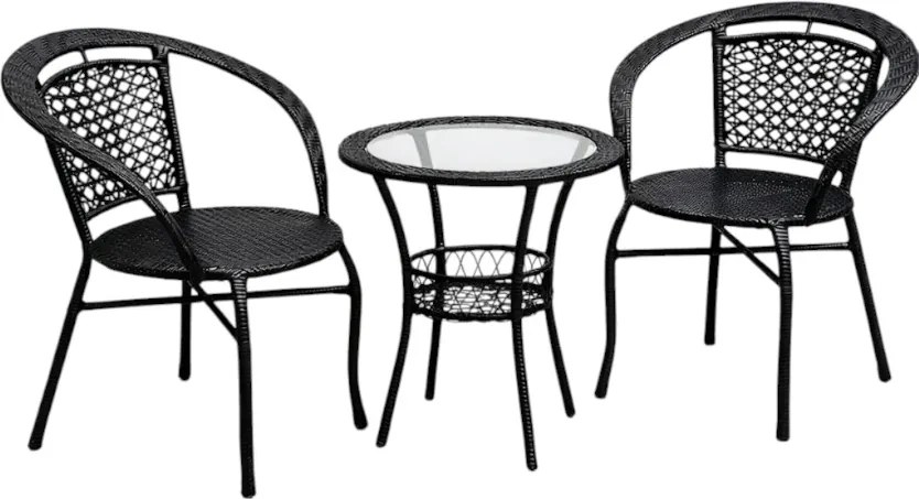 Set ratanového nábytku - LISABON - stolík + 2 kreslá - čierna