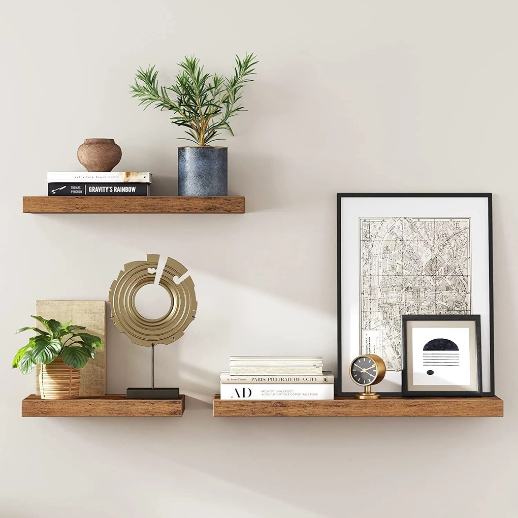 Nástenná plávajúca polica, 80 cm, rustikálna hnedá