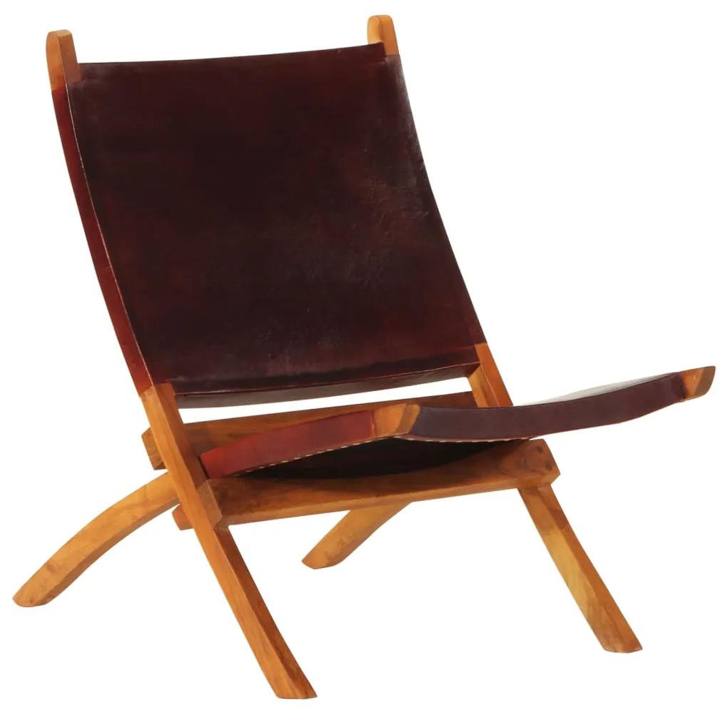 Skladacia relaxačná stolička tmavohnedá pravá koža 356375