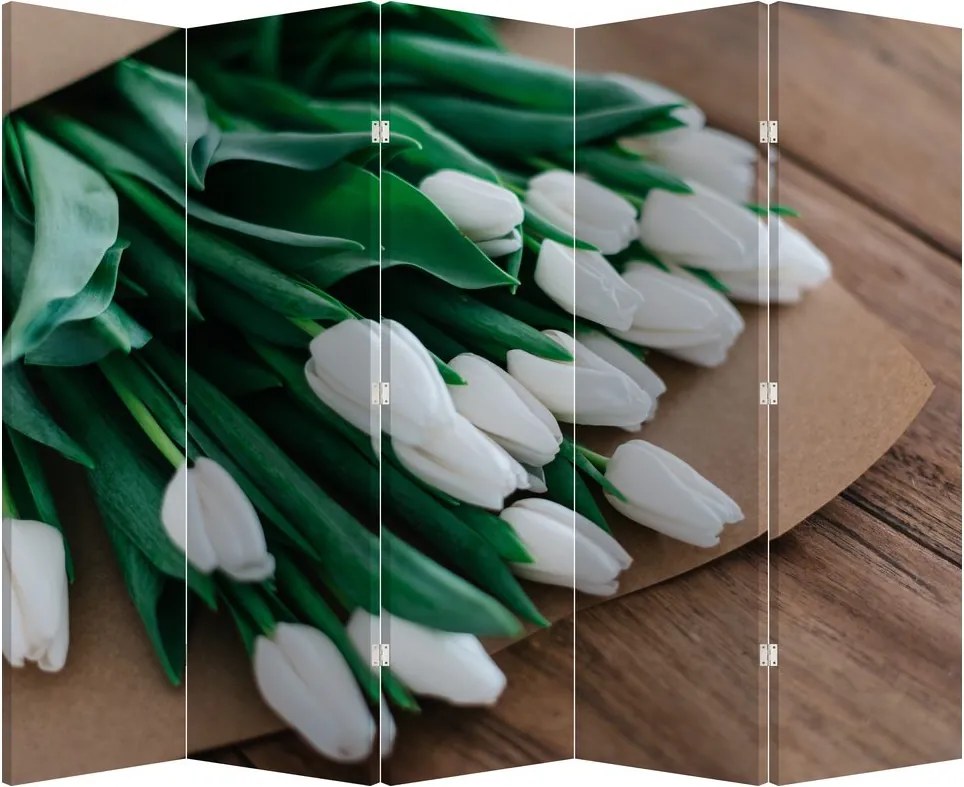 Paraván - Kytica bielych tulipánov (210x170 cm)