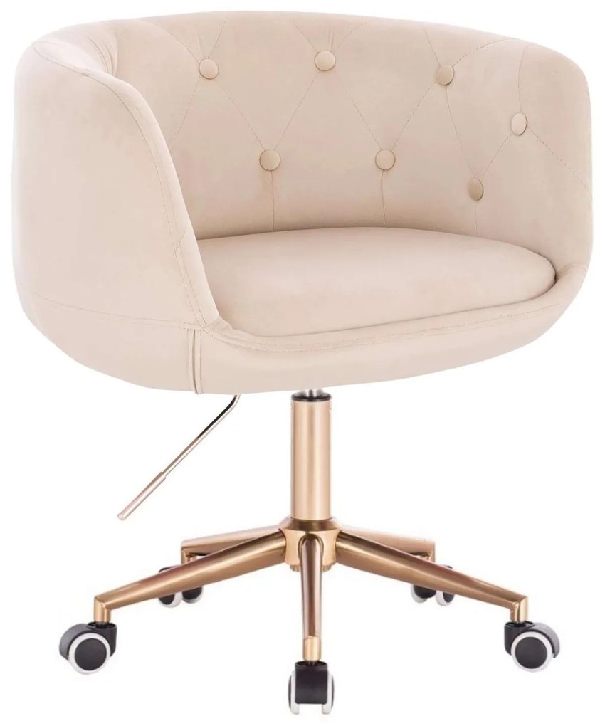 LuxuryForm DESIGN Kreslo MONTANA VELUR na zlatej podstave s kolieskami - krémové