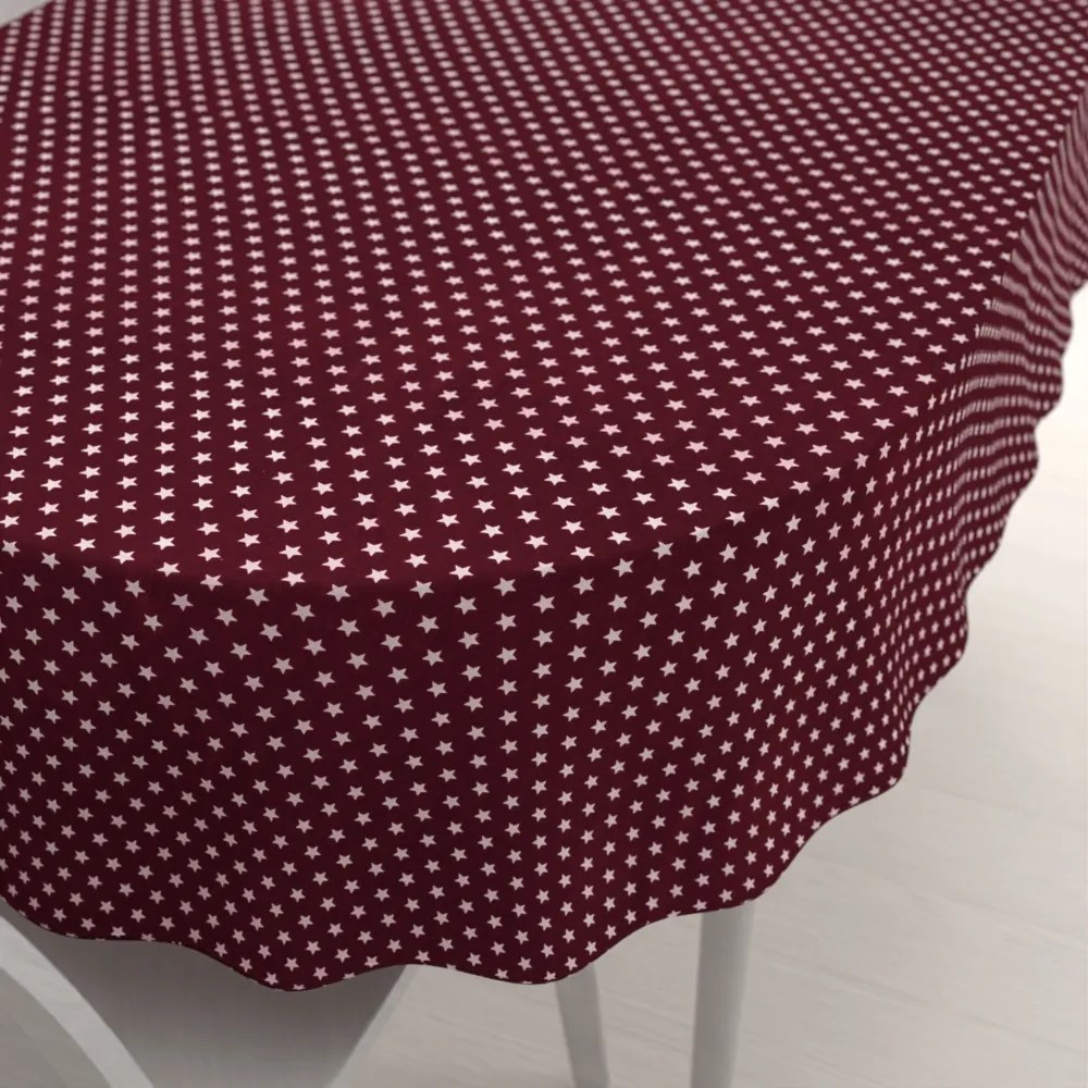 Biante Bavlnený oválny obrus Sandra SA-351 Biele hviezdičky na tmavo červenom 130x220 cm