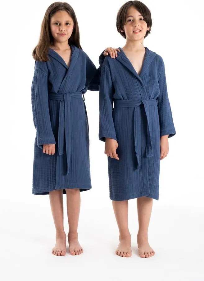 Tmavomodrý mušelínový detský župan veľkosť 5-6 rokov Muslin – Foutastic