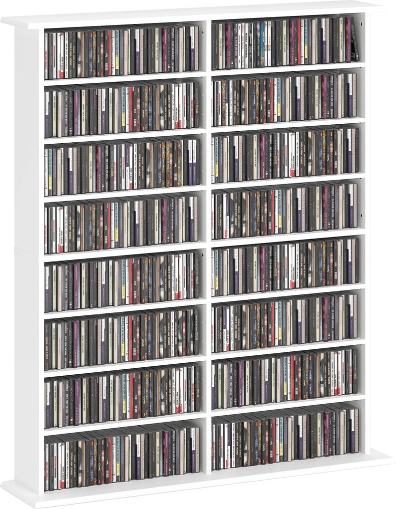 HOMCOM Regál na CD a DVD, multimediálny úložný kúsok s 16 priehradkami a 12 nastaviteľnými policami, maximálna kapacita 720 CD/396 DVD a Blu-ray, 106,