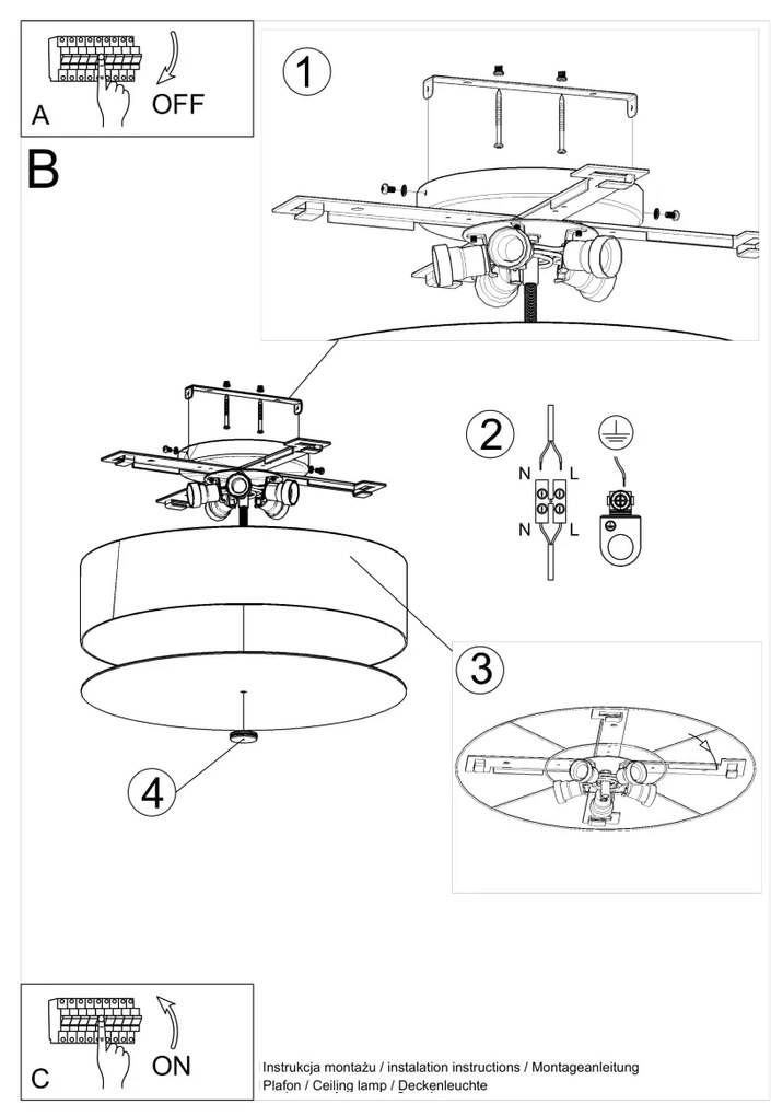 Stropné svietidlo Skala, 1x biele textilné tienidlo, (biele sklo), (fi 50 cm)