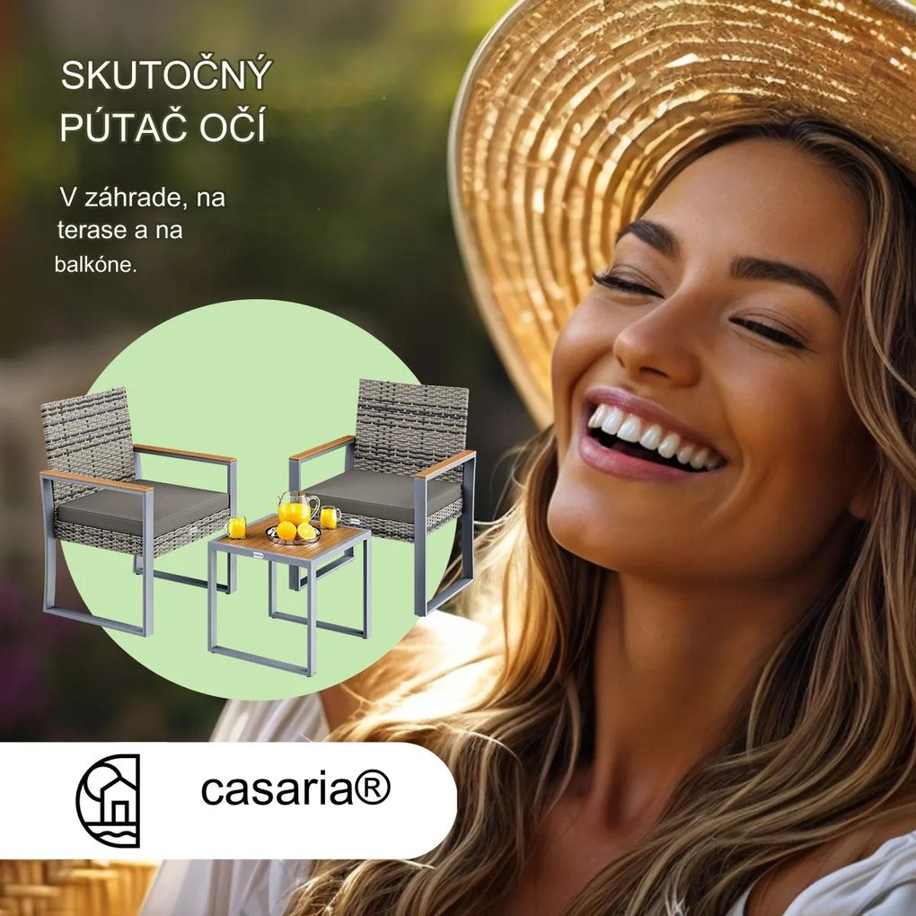 InternetovaZahrada Ratanový balkónový set 1+2 - šedá/drevo