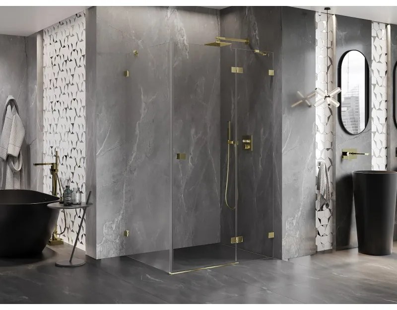 Mexen Lunar, výklopný sprchový kút pravý 100 x 80 cm, 8mm číre sklo, zlatý profil, 834-100-080-50-00-P