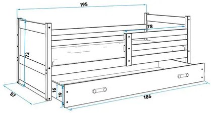 Detská posteľ RICO 190x80 cm Biela Sivá