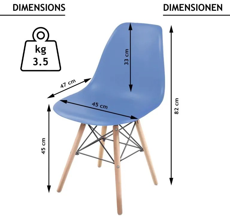 MIADOMODO sada jedálenských stoličiek, 4 kusy, modré