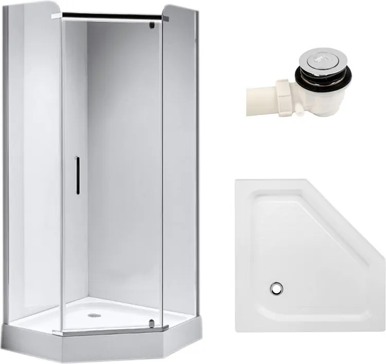 BPS-koupelny Päťuholníkový sprchový kút KZ91B 90x90 chróm/transparent + vanička SXL07B WH biela