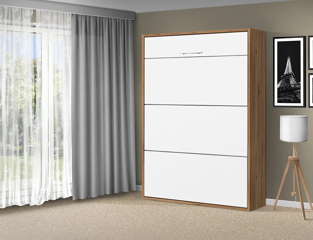 Nabytekmorava Sklápacia posteľ VS 1054 P - 200x140 cm A nosnosť postele: štandardná nosnosť, farba lamina: slivka/biele dvere