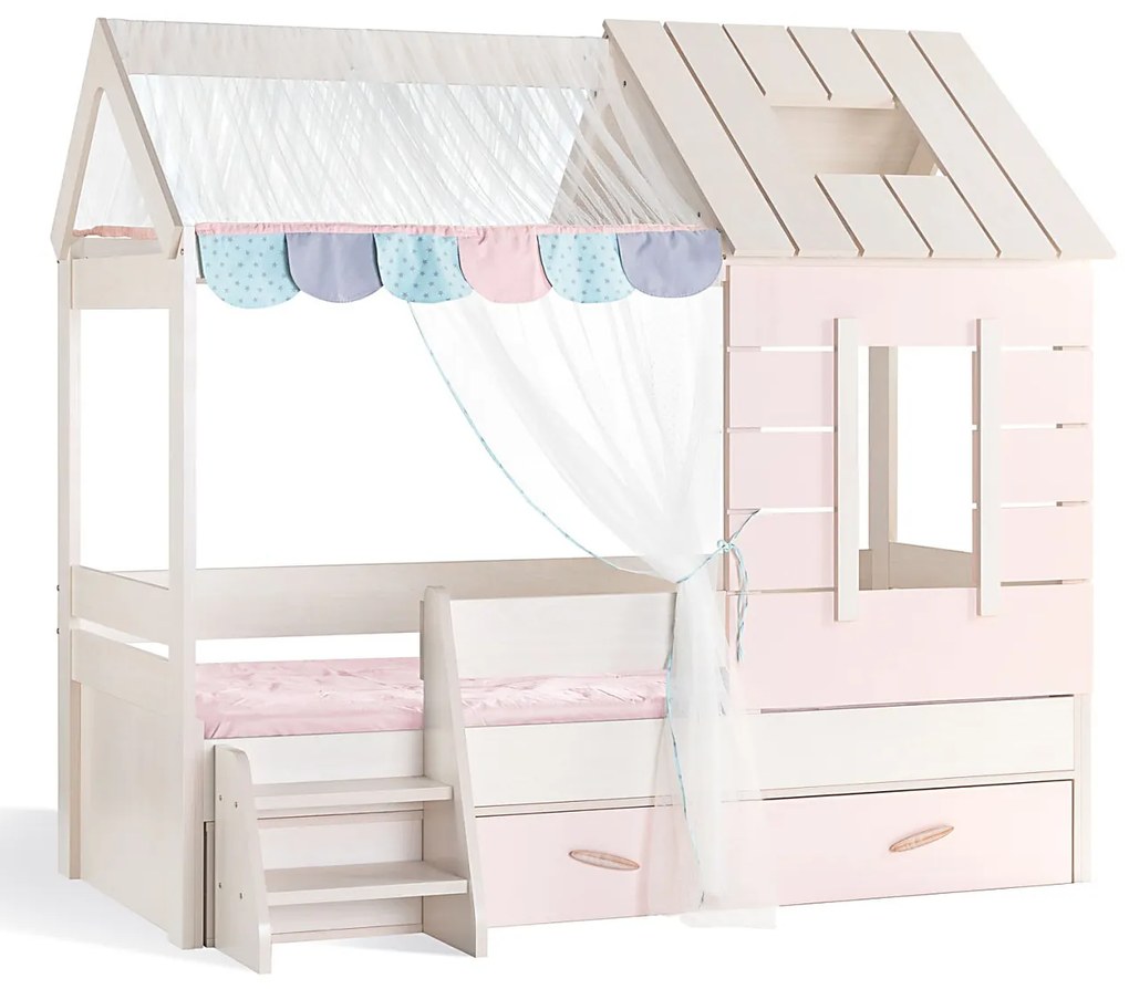 Domčeková posteľ 90x200 s úľožným priestorom Boom - breza/ružová