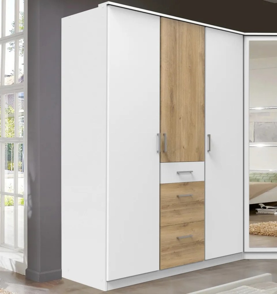 Šatníková skriňa bez zrkadla Click, 135 cm, biela/doskový dub