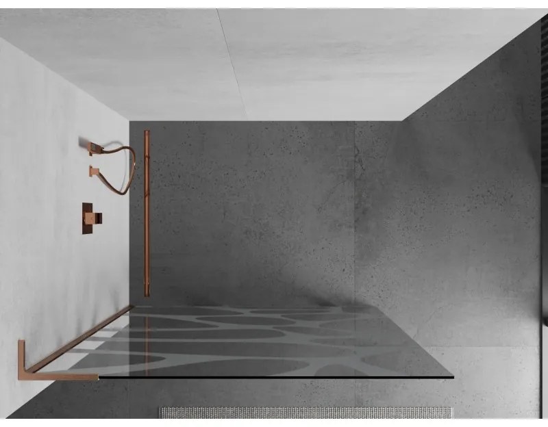 Mexen Kioto L, sprchová zástena Walk-In 110 x 200 cm, 8mm číre sklo biely vzor, medený matný profil, 800-110-103-65-85