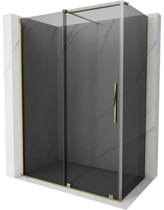 Mexen Velar, sprchový kút s posuvnými dverami 150 x 70 cm, 8mm šedé sklo, zlatá lesklá, 871-150-070-41-50