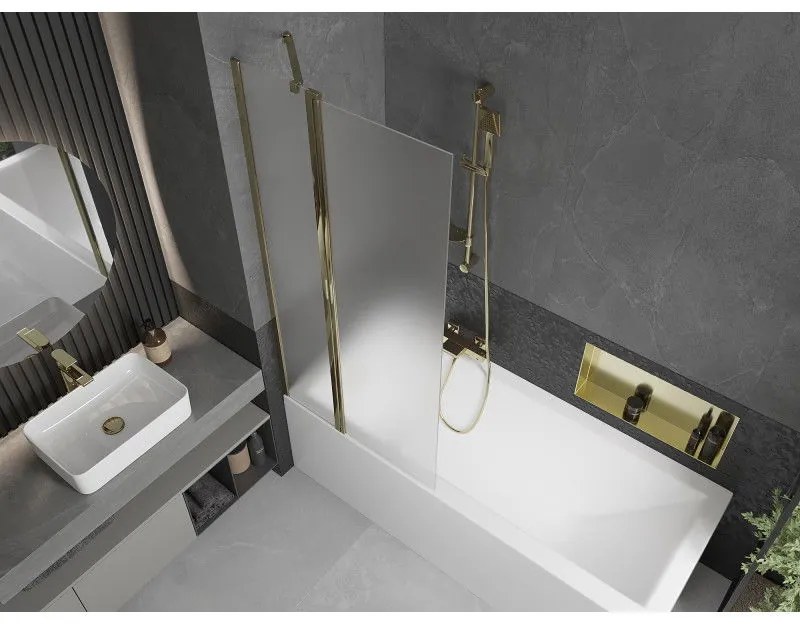 Mexen Flip, vaňová zástena 1-krídlová 80 x 150 cm, otočné krídlo, 6 mm námraza sklo, zlatý profil, 894-080-101-50-30