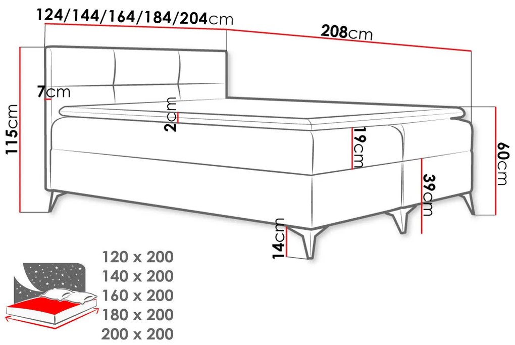 Manželská posteľ 160cm Despedira  (červená). Vlastná spoľahlivá doprava až k Vám domov. 1122108