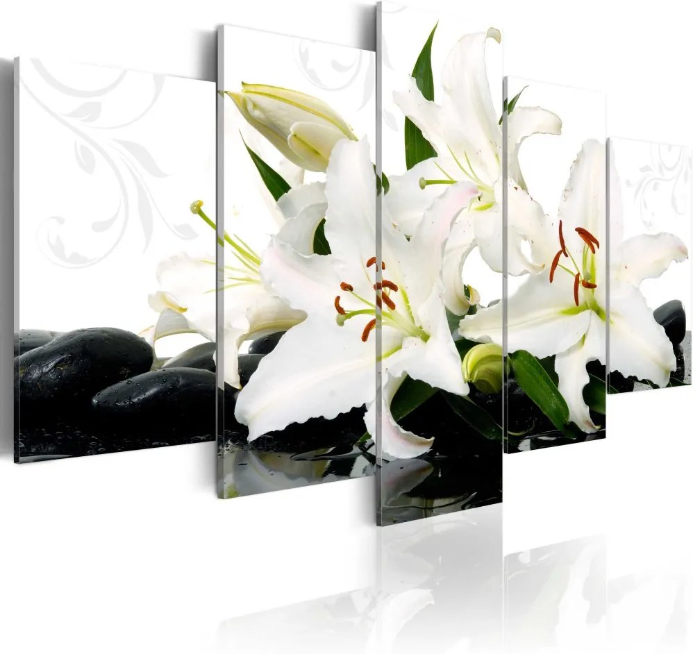 Obraz na plátne Bimago - Lilies and zen stones 100x50 cm
