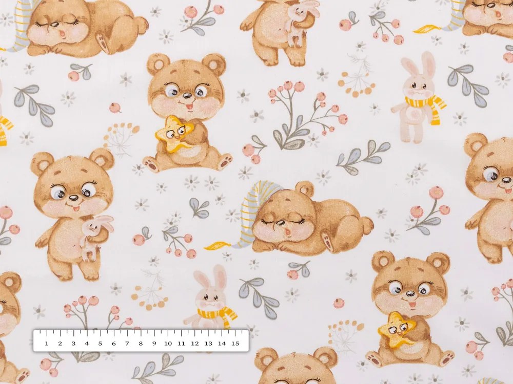 Biante Detský bavlnený obdĺžnikový obrus Sandra SA-524 Roztomilé medvedíky na bielom 120x200 cm