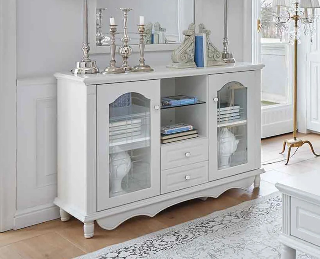 Presklená biela komoda Claire, kolekcia Victoria