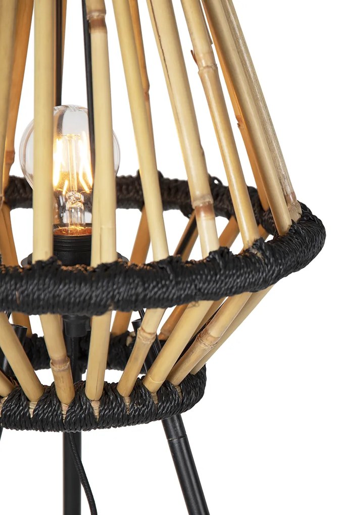 Orientálna trojnohá stojaca lampa bambusová s čiernou - Evalin