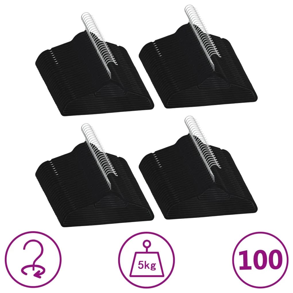 vidaXL 100-dielna sada vešiakov na oblečenie protišmyková čierna zamatová