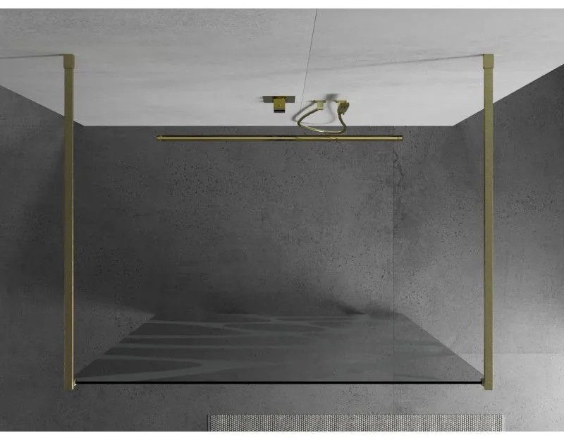 Mexen Kioto, sprchová zástena Walk-In 100 x 200 cm, 8mm číre sklo biely vzor, zlatý matný profil, 800-100-002-55-97