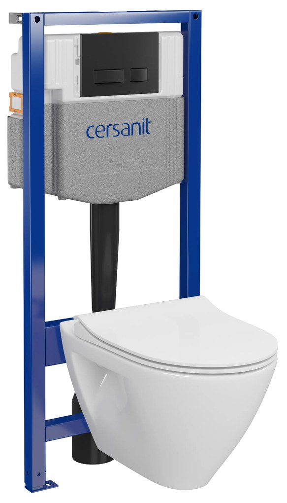 Cersanit Mille, System50 MECH podomietkový rám + závesná wc misa Mille Plus CleanOn + čierne tlačidlo MOVI II, S701-756