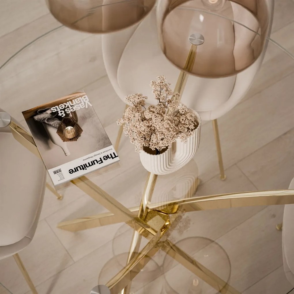 OKRÚHLY JEDÁLENSKÝ STÔL PASCAL ZLATÝ LESK + ČÍRE SKLO 100 cm